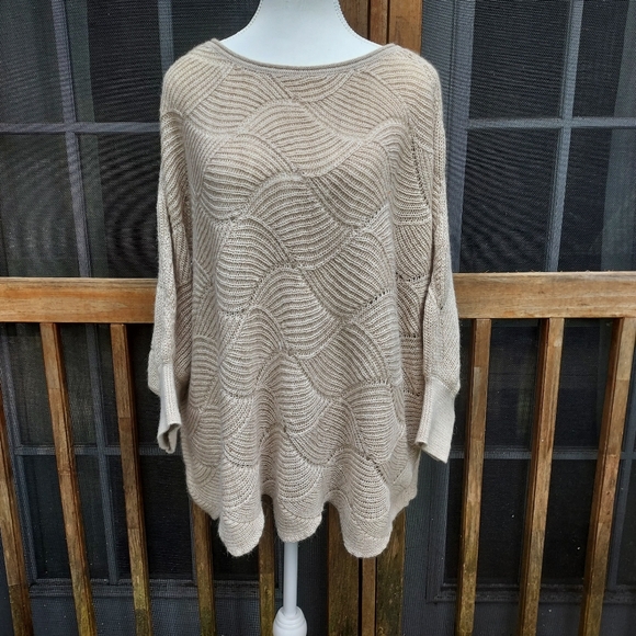 Garnet Hill Oatmeal Baby Alpaca Poncho Sweater - Picture 1 of 7
